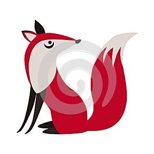 Cute red Fox. Sitting Fox. Vector illustration isolated on a white background.