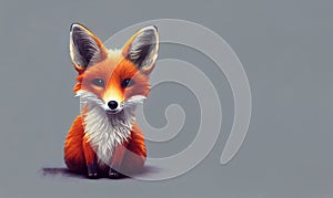 Cute red fox sitting in studio setting, vulpes animal illustration with copy space, generative ai