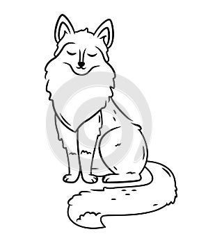 A cute red fox is sitting on a white background. Vector illustration with cute forest animals contour image