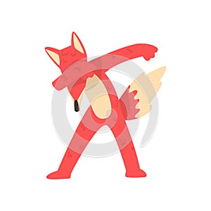 Cute red fox standing in dub dancing pose, cartoon animal doing dubbing vector Illustration on a white background