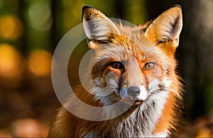 Cute Red Fox, Vulpes vulpes, fall forest. Beautiful animal in the nature habitat. Orange fox, detail portrait, Czech. Wildlife sce