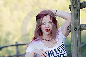 Cute red hair lady outside