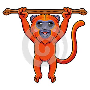Cute red howler monkey cartoon hanging on tree