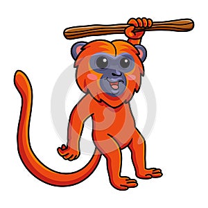 Cute red howler monkey cartoon hanging on tree