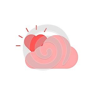 Cute red love rise behind cloud