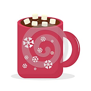 Cute Red Mug With Hot Cocoa Or Chocolate And Marshmallows