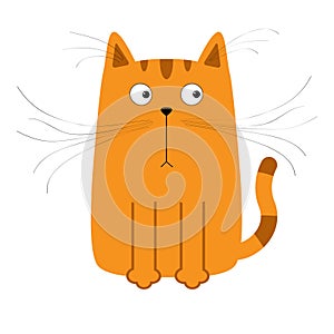 Cute red orange cartoon cat. Big mustache whisker. Funny character. Flat design. White background.