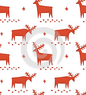 Cute red reindeer seamless pattern for winter holiday wrapping paper, fabric. Funny Christmas woodland deer animal background