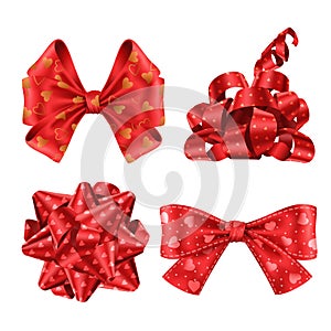 Cute red ribbons and bows top and side view set