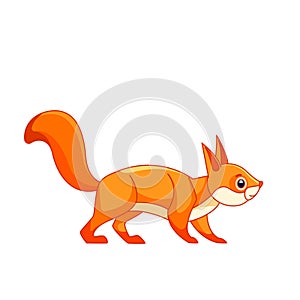 Cute Red squirrel. Cartoon character of an curious rodent mammal animal. A wild forest creature with orange fur. Side