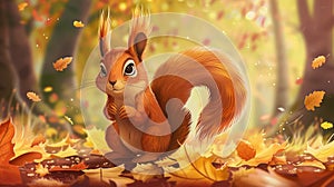 Cute Red squirrel forest animal . Generative Ai