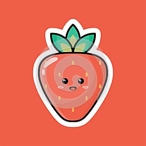 Cute red strawberry fruit cartoon character with happy smiling expression.