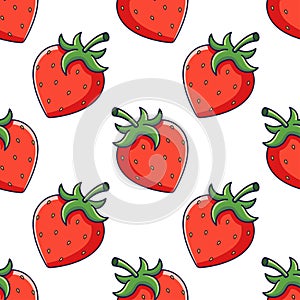 Cute red Strawberry seamless pattern in doodle style. Vector hand drawn cartoon Strawberry illustration.