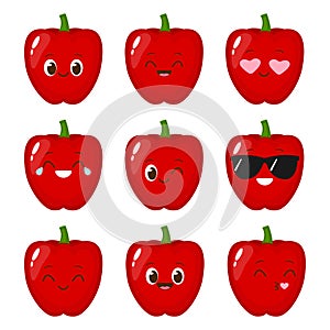 Cute red sweet pepper emoji set
