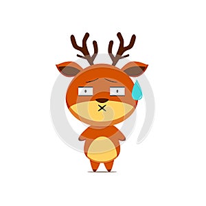 Cute reindeer character speechless isolated on white background. Reindeer character emoticon illustration