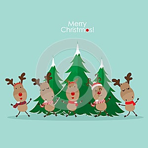 Cute reindeer. Christmas background. Christmas Greeting Card. Vector illustration