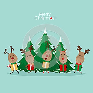 Cute reindeer. Christmas background. Christmas Greeting Card. Vector illustration