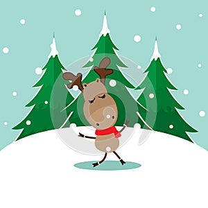 Cute reindeer. Christmas background. Christmas Greeting Card. Vector illustration