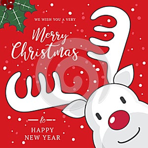 Cute reindeer christmas hoilday with hand drawn lettering