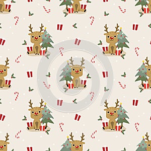 Cute reindeer and christmas seamless pattern