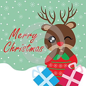 Cute reindeer girl with Xmas gift boxes suitable for Christmas card design