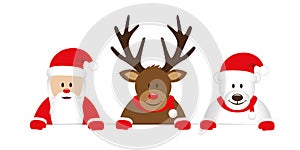 Cute reindeer santa claus and icebear cartoon for christmas