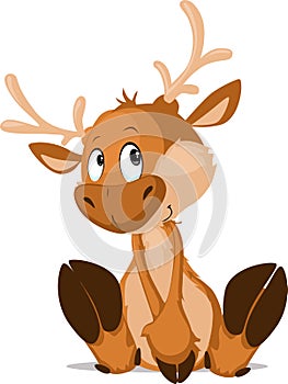 Cute Reindeer Sitting Isolated on White -  Illustration