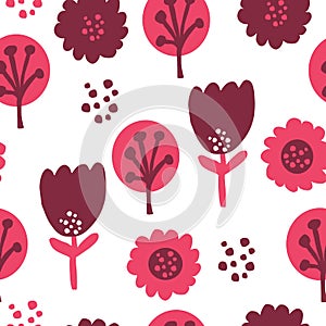 Cute Repeat Tulip Wildflower Pattern with light pink background. Seamless floral pattern. pink tulip. Stylish repeating