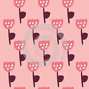 Cute Repeat Tulip Wildflower Pattern with light pink background. Seamless floral pattern. pink tulip. Stylish repeating