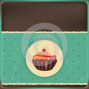 Cute retro cupcake in frame