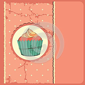 Cute retro cupcake in frame