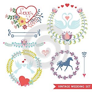 Cute retro floral set with wedding items