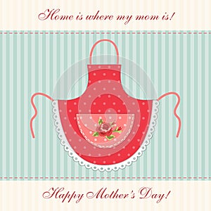 Cute retro Mother`s Day card with imitation of mom`s apron