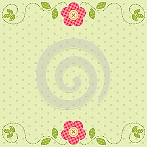 Cute retro spring card as patch fabric applique of flowers