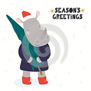 Cute rhino Christmas card