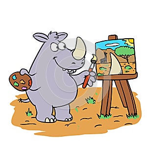 Cute rhino painting on canvas