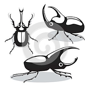 Cute Rhinoceros Beetle Poses Cartoon Vector Illustration