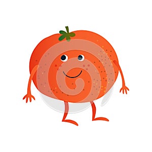 Cute Ripe Tomato, Funny Vegetable Cartoon Character with Funny Face Vector Illustration
