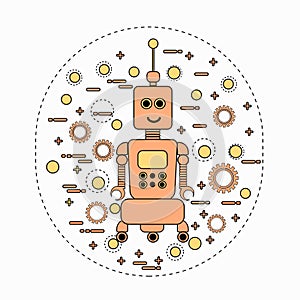 Cute Robot Cartoon Robotic Character Vintage Icon