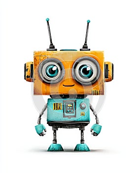 Cute robot character white isolate background