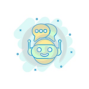 Cute robot chatbot icon in comic style. Bot operator vector cartoon illustration pictogram. Smart chatbot character business