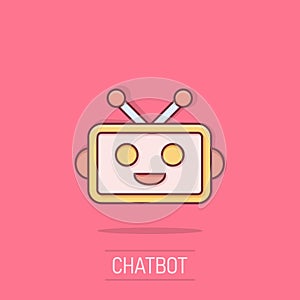 Cute robot chatbot icon in comic style. Bot operator vector cartoon illustration pictogram. Smart chatbot character business