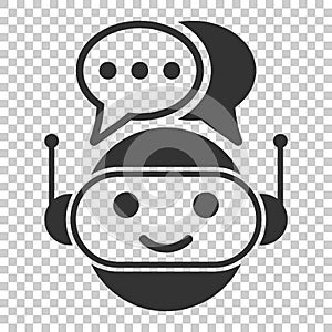 Cute robot chatbot icon in flat style. Bot operator vector illus