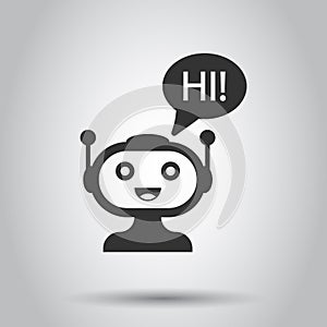 Cute robot chatbot icon in flat style. Bot operator vector illustration on white background. Smart chatbot character business