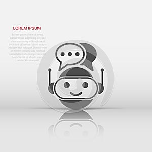 Cute robot chatbot icon in flat style. Bot operator vector illustration on white isolated background. Smart chatbot character