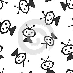 Cute robot chatbot icon seamless pattern background. Bot operator vector illustration. Smart chatbot character symbol pattern