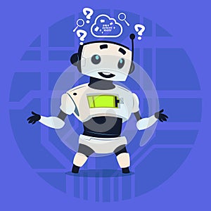 Cute Robot Coding Thinking Modern Artificial Intelligence Technology Concept