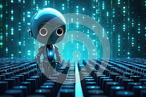 cute robot in digital world binary code AI generated