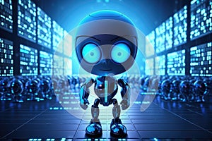 cute robot in digital world binary code AI generated
