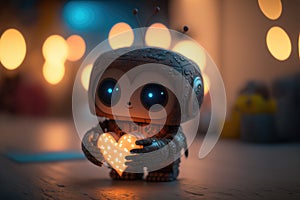 Cute robot with a glowing heart as a valentine`s day concept, Generative AI